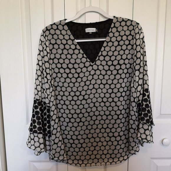 Calvin Klein Women's Black/White retro-modern Blouse in Size L - Picture 1 of 6